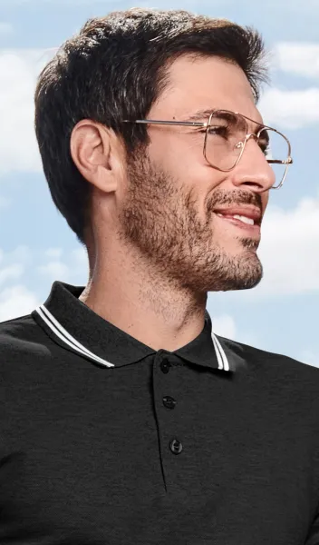 Polo de bărbați cu contrast - Închidere cu 3 nasturi