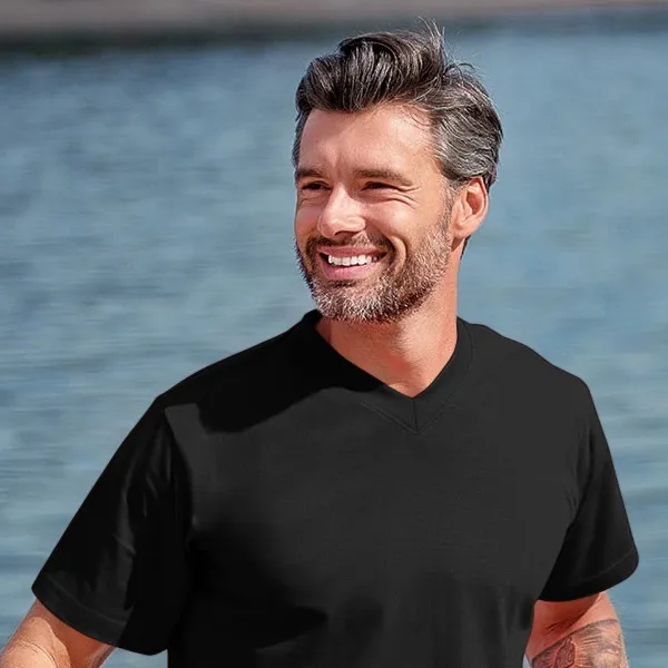 Tricou cu mâneci scurte, greutate medie - Decolteu în V