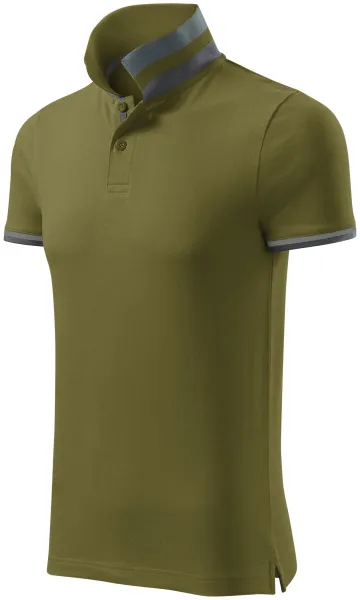Polo bărbătesc cu guler ridicat - Tricou polo bărbătesc cu guler cu dungi contrastante
