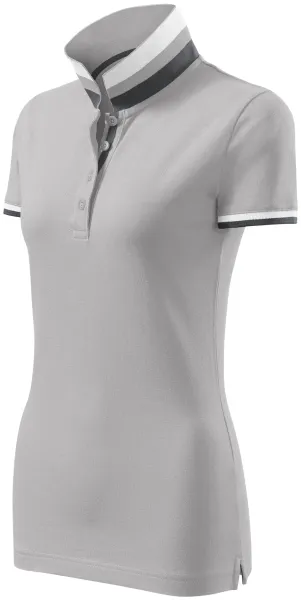 Polo pentru femei cu guler ridicat - Tricou polo pentru femei cu guler cu dungi contrastante