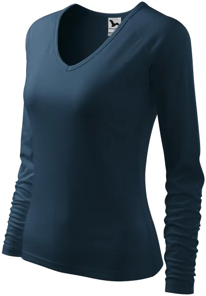 Tricou ajustat pentru femei, decolteu în V - Tricou confortabil de damă, cu mâneci lungi