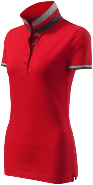Polo pentru femei cu guler ridicat - Tricou polo pentru femei cu guler cu dungi contrastante