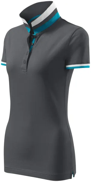 Polo pentru femei cu guler ridicat - Tricou polo pentru femei cu guler cu dungi contrastante