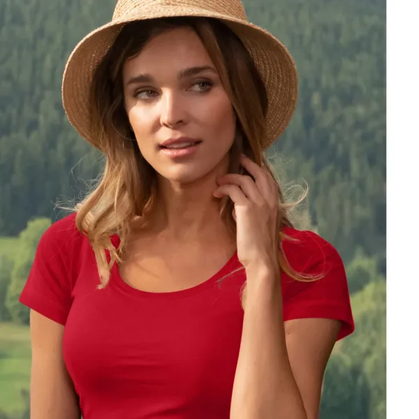 Tricou de damă cu cusături decorative - Decolteu rotund adânc