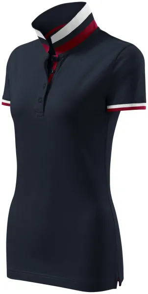Polo pentru femei cu guler ridicat - Tricou polo pentru femei cu guler cu dungi contrastante