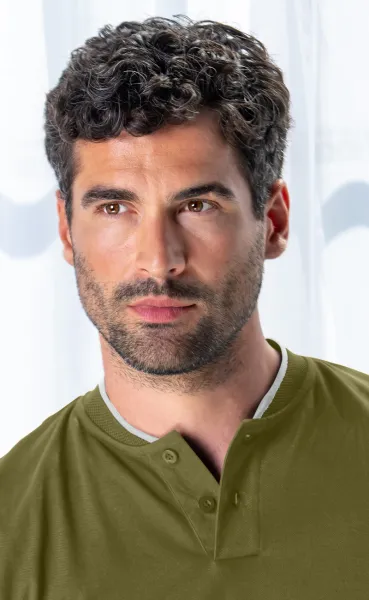 Tricou polo pentru bărbați cu guler bomber - Închidere cu 2 nasturi