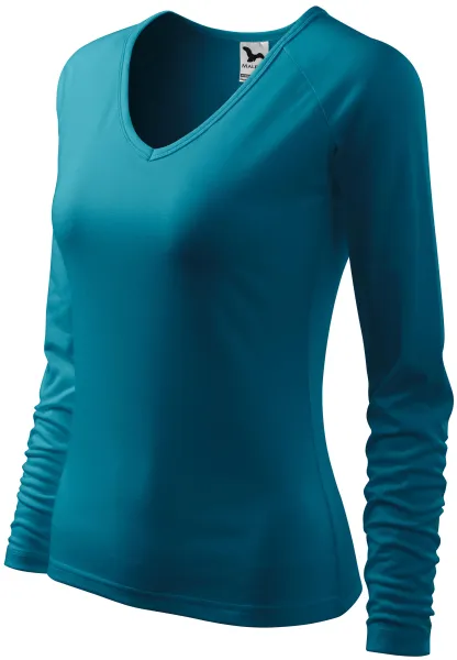 Tricou ajustat pentru femei, decolteu în V - Tricou confortabil de damă, cu mâneci lungi