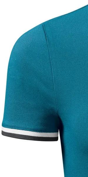 Polo bărbătesc cu guler ridicat - Mâneci scurte cu dungi contrastante