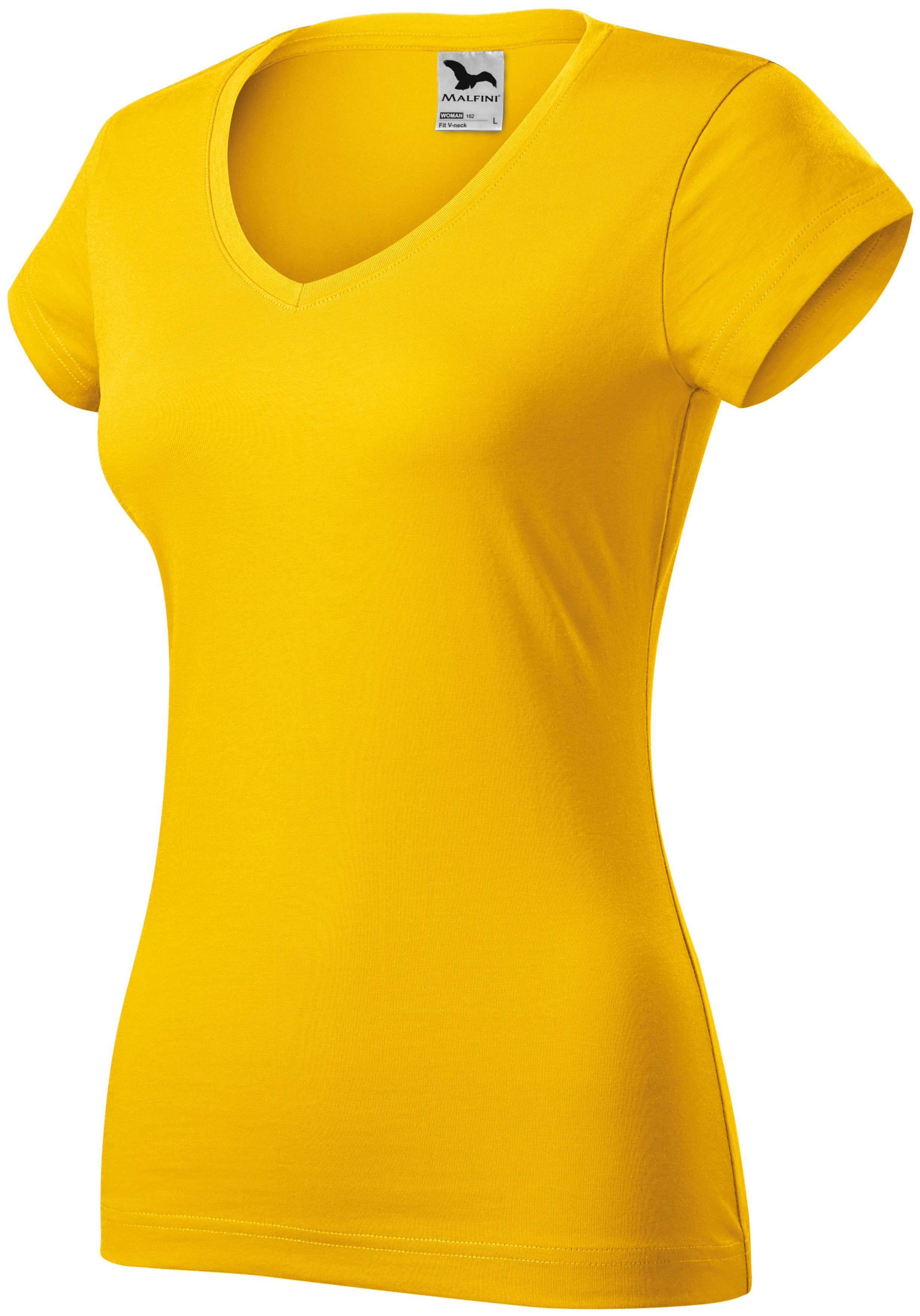 Tricou dama slim fit cu decolteu în V., galben, XS