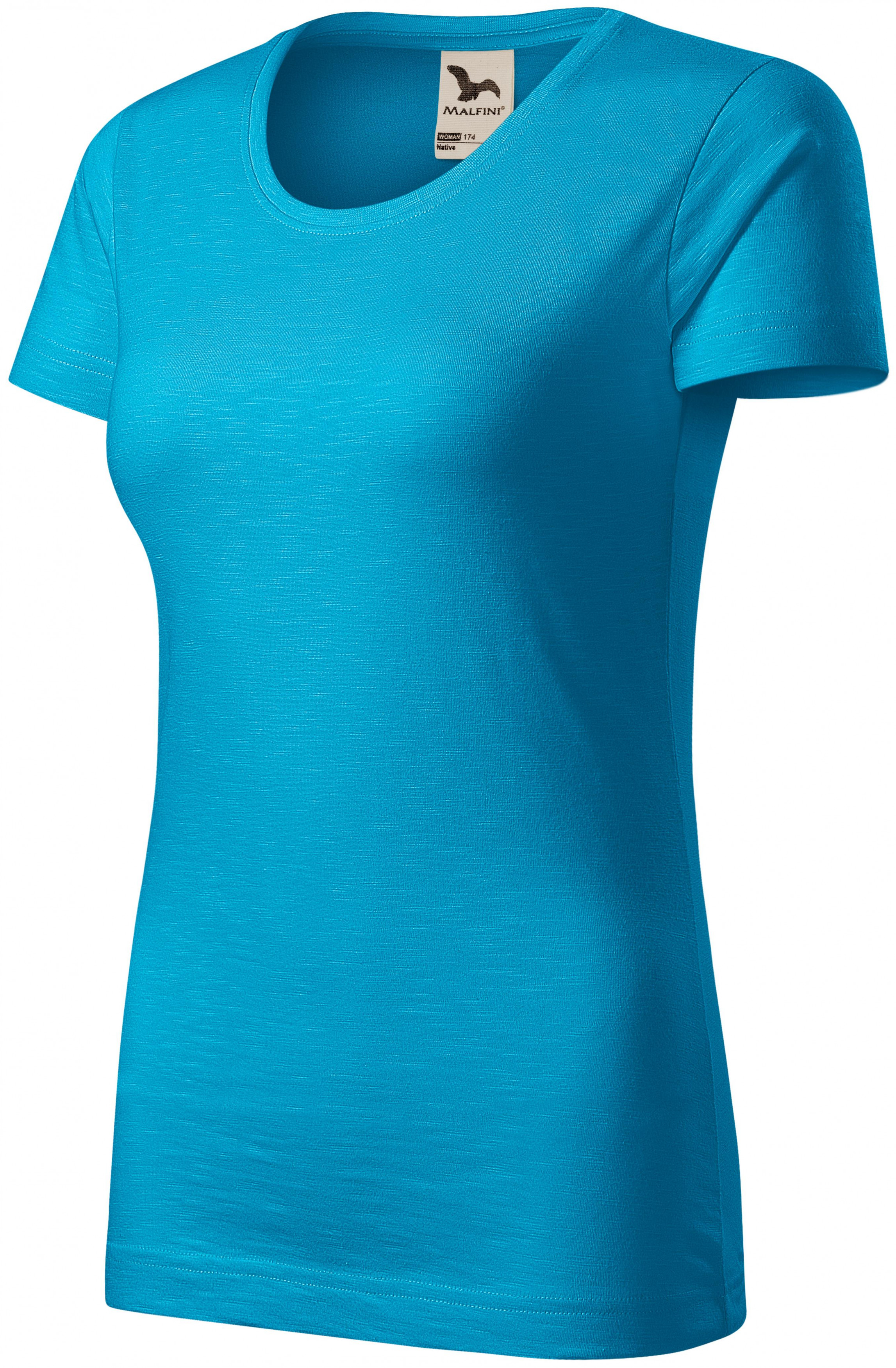 Tricou de damă, din bumbac organic texturat, turcoaz, L